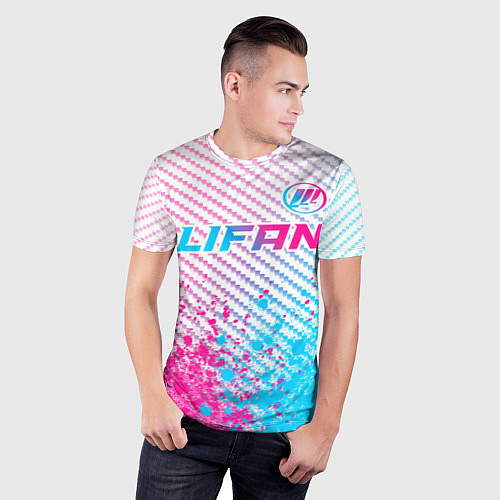 Мужская спорт-футболка Lifan neon gradient style: символ сверху / 3D-принт – фото 3