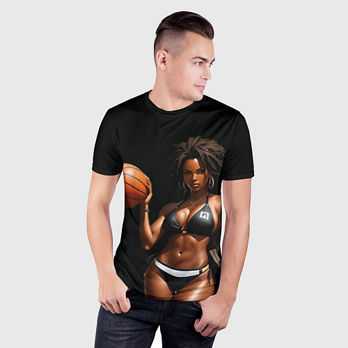 Мужская спорт-футболка Девушка с баскетбольным мячом / 3D-принт – фото 3