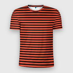 Мужская спорт-футболка Полосатый красно-оранжевый и чёрный