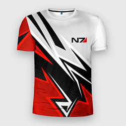 Мужская спорт-футболка N7 mass effect - white and red