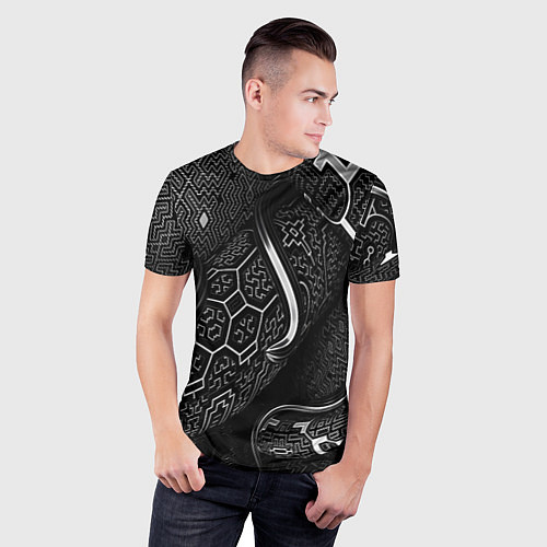 Мужская спорт-футболка Чёрно-белая орнамент / 3D-принт – фото 3