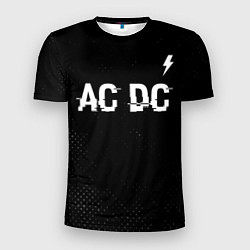 Футболка спортивная мужская AC DC glitch на темном фоне: символ сверху, цвет: 3D-принт