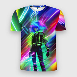 Футболка спортивная мужская Неоновая девчонка - аниме - нейросеть, цвет: 3D-принт