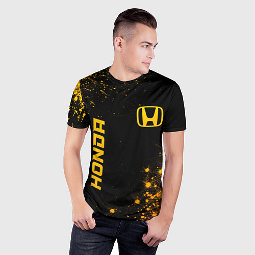 Мужская спорт-футболка Honda - gold gradient: надпись, символ / 3D-принт – фото 3