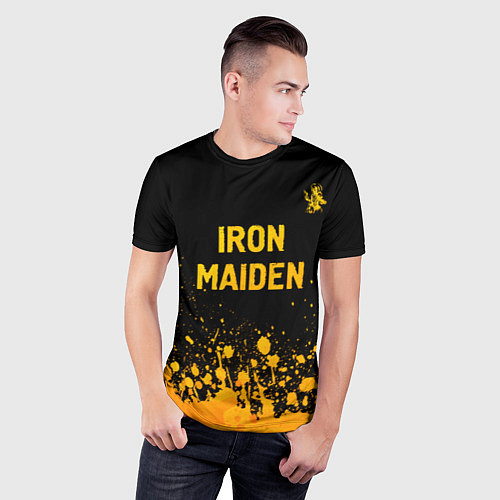 Мужская спорт-футболка Iron Maiden - gold gradient: символ сверху / 3D-принт – фото 3