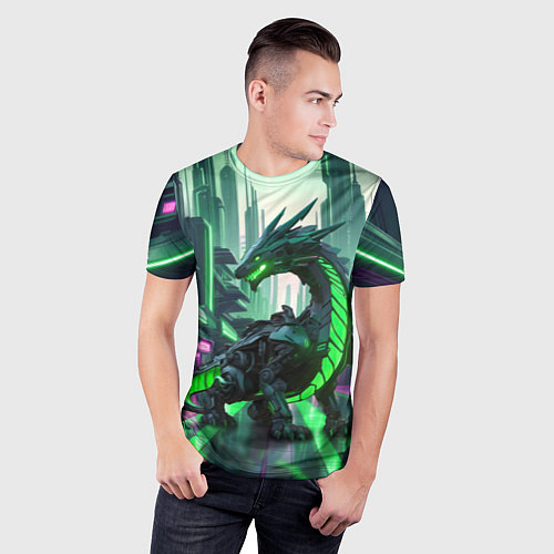 Мужская спорт-футболка Неоновый зеленый дракон / 3D-принт – фото 3