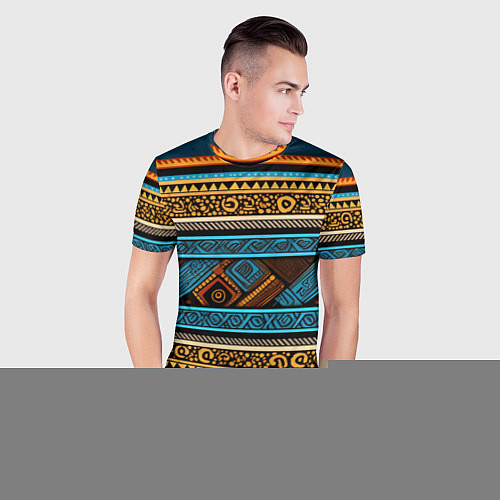 Мужская спорт-футболка Этнический рисунок в горизонтальную полоску / 3D-принт – фото 3