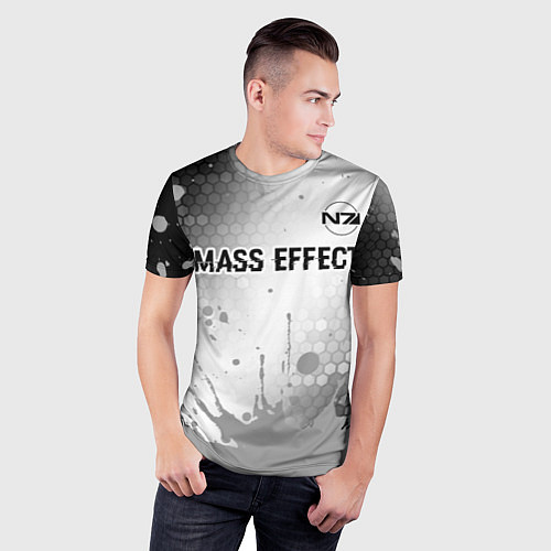 Мужская спорт-футболка Mass Effect glitch на светлом фоне посередине / 3D-принт – фото 3