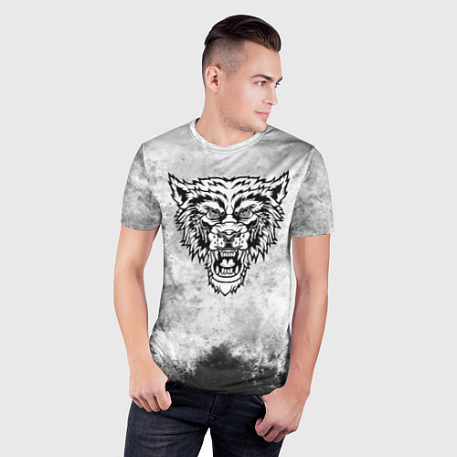 Мужская спорт-футболка Texture - разозленный волк / 3D-принт – фото 3