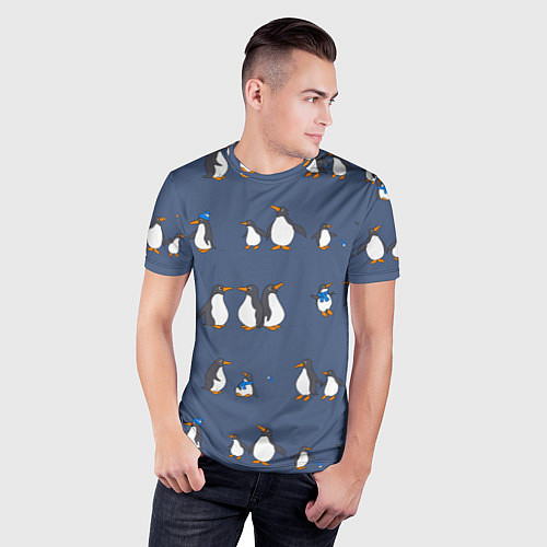 Мужская спорт-футболка Забавное семейство пингвинов / 3D-принт – фото 3