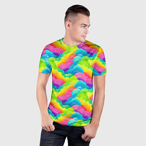Мужская спорт-футболка Разноцветные облака из бумаги паттерн / 3D-принт – фото 3