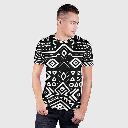 Мужская спорт-футболка Черно-белый абстрактный паттерн / 3D-принт – фото 3