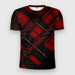 Футболка спортивная мужская Тёмно-красная диагональная клетка, цвет: 3D-принт
