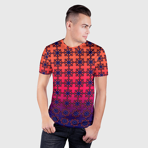 Мужская спорт-футболка Паттерн стилизованные цветы оранж-фиолетовый / 3D-принт – фото 3