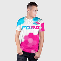 Футболка спортивная мужская Ford neon gradient style посередине, цвет: 3D-принт — фото 2