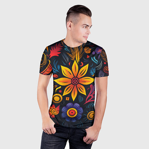 Мужская спорт-футболка Растительный узор в латино-американском стиле / 3D-принт – фото 3