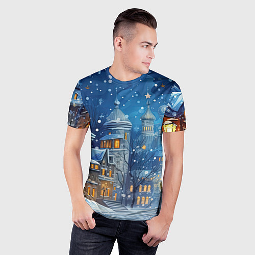 Мужская спорт-футболка Новогоднее настроение город / 3D-принт – фото 3
