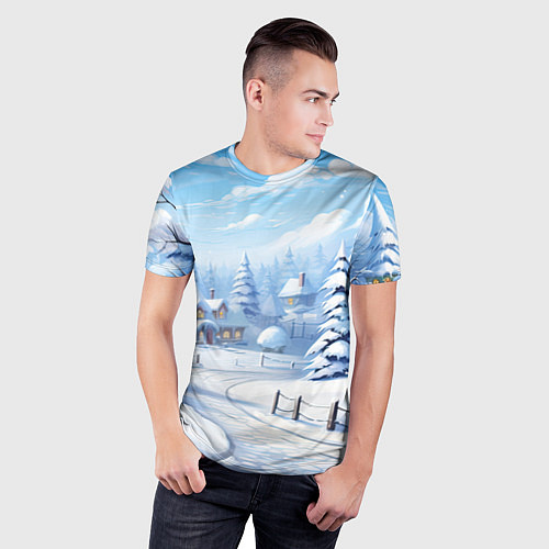 Мужская спорт-футболка Снежный зимний фон / 3D-принт – фото 3
