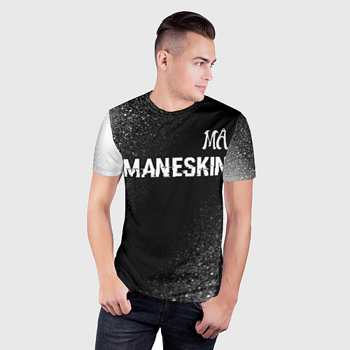Мужская спорт-футболка Maneskin glitch на темном фоне посередине / 3D-принт – фото 3