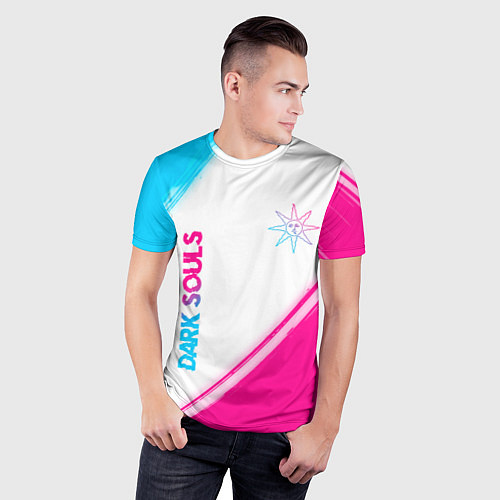 Мужская спорт-футболка Dark Souls neon gradient style вертикально / 3D-принт – фото 3