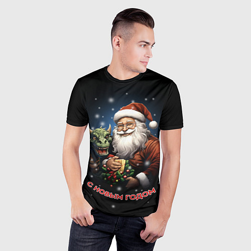 Мужская спорт-футболка Дед мороз с драконом / 3D-принт – фото 3