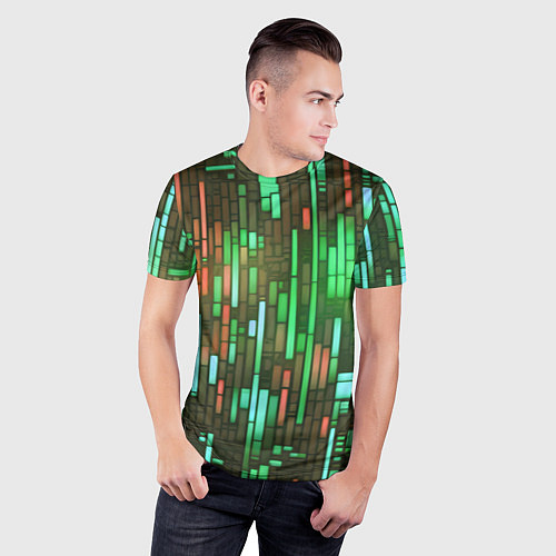 Мужская спорт-футболка Неоновые полосы зелёные / 3D-принт – фото 3