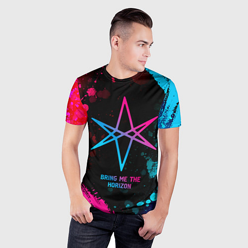Мужская спорт-футболка Bring Me the Horizon - neon gradient / 3D-принт – фото 3