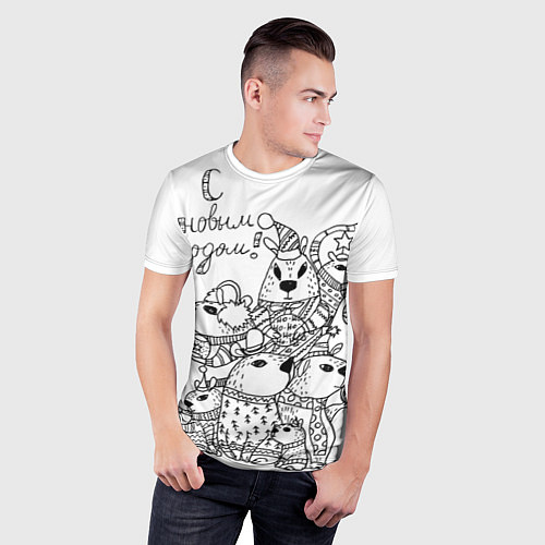 Мужская спорт-футболка Семья капибары на новый год - раскраска / 3D-принт – фото 3
