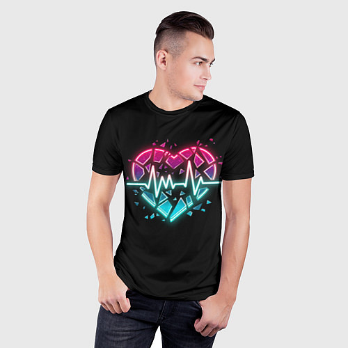 Мужская спорт-футболка Разбитое сердце с линией пульса со свечением / 3D-принт – фото 3