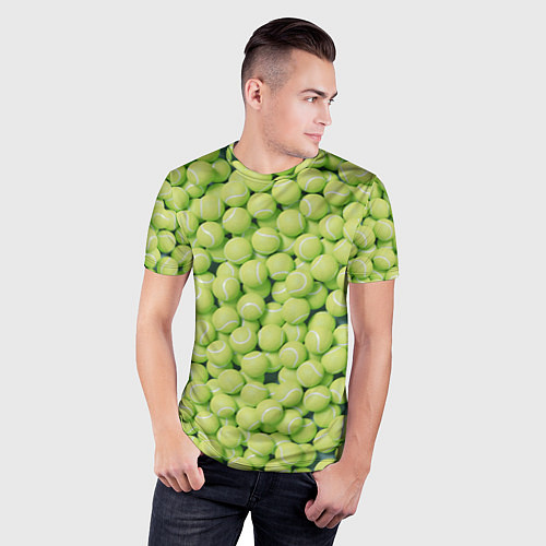Мужская спорт-футболка Много теннисных мячей / 3D-принт – фото 3