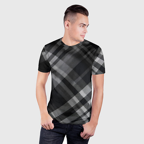 Мужская спорт-футболка Черно-белая диагональная клетка в шотландском стил / 3D-принт – фото 3