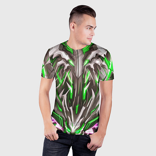 Мужская спорт-футболка Зелёная киберпанк броня / 3D-принт – фото 3