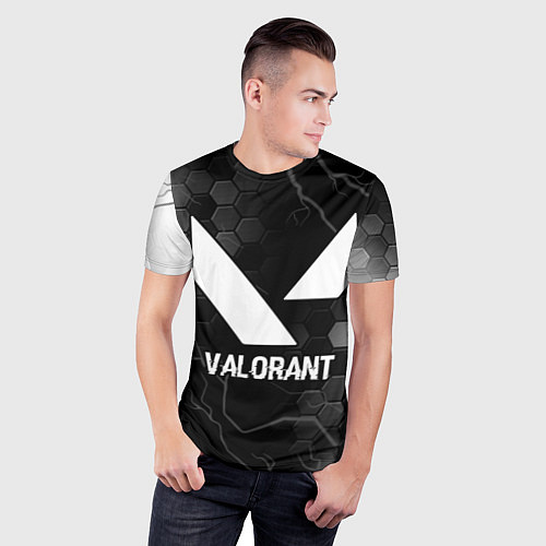 Мужская спорт-футболка Valorant glitch на темном фоне / 3D-принт – фото 3
