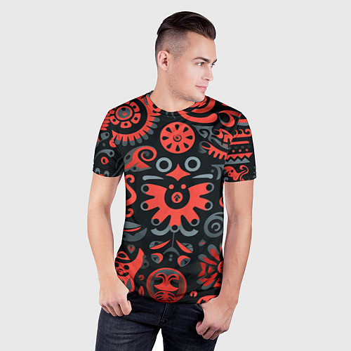 Мужская спорт-футболка Красно-черный узор в славянском стиле / 3D-принт – фото 3