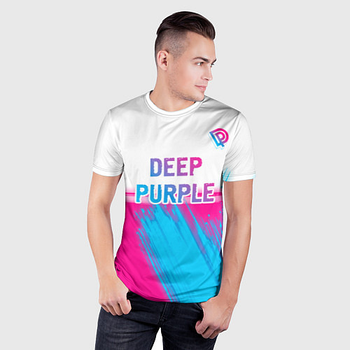 Мужская спорт-футболка Deep Purple neon gradient style посередине / 3D-принт – фото 3