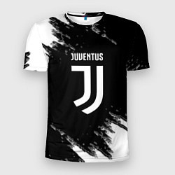Футболка спортивная мужская Juventus спорт краски черно белый, цвет: 3D-принт