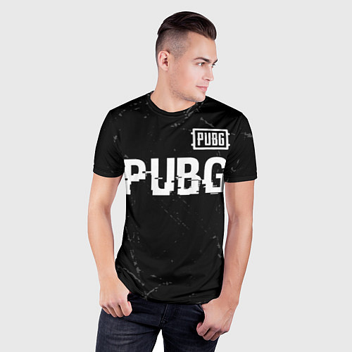 Мужская спорт-футболка PUBG glitch на темном фоне посередине / 3D-принт – фото 3