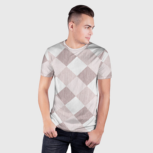 Мужская спорт-футболка Геометрический светло коричневый узор квадраты / 3D-принт – фото 3
