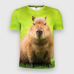 Футболка спортивная мужская Capybara on green grass, цвет: 3D-принт
