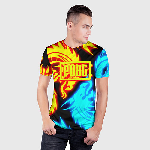 Мужская спорт-футболка PUBG dgragon flame steel / 3D-принт – фото 3