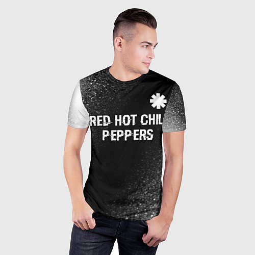 Мужская спорт-футболка Red Hot Chili Peppers glitch на темном фоне посере / 3D-принт – фото 3