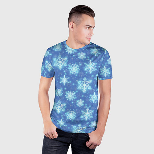 Мужская спорт-футболка Pattern with bright snowflakes / 3D-принт – фото 3