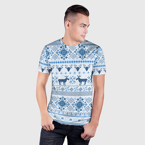 Мужская спорт-футболка Blue sweater with reindeer / 3D-принт – фото 3
