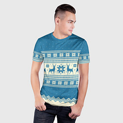 Футболка спортивная мужская Sweater with deer on a blue background, цвет: 3D-принт — фото 2