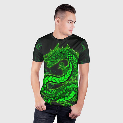 Мужская спорт-футболка Зеленый дракон с эффектом свечения / 3D-принт – фото 3