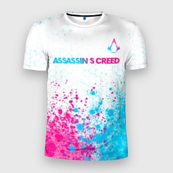 Футболка спортивная мужская Assassins Creed neon gradient style посередине, цвет: 3D-принт