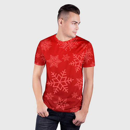 Мужская спорт-футболка Красные снежинки / 3D-принт – фото 3