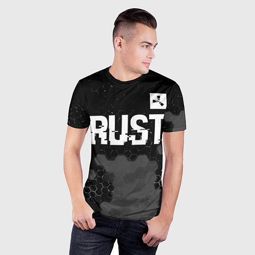 Мужская спорт-футболка Rust glitch на темном фоне посередине / 3D-принт – фото 3