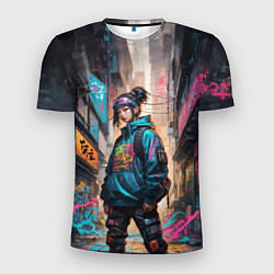 Футболка спортивная мужская Японская девушка в худи, цвет: 3D-принт