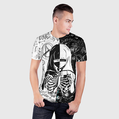Мужская спорт-футболка Чернобелая девушка скелет / 3D-принт – фото 3